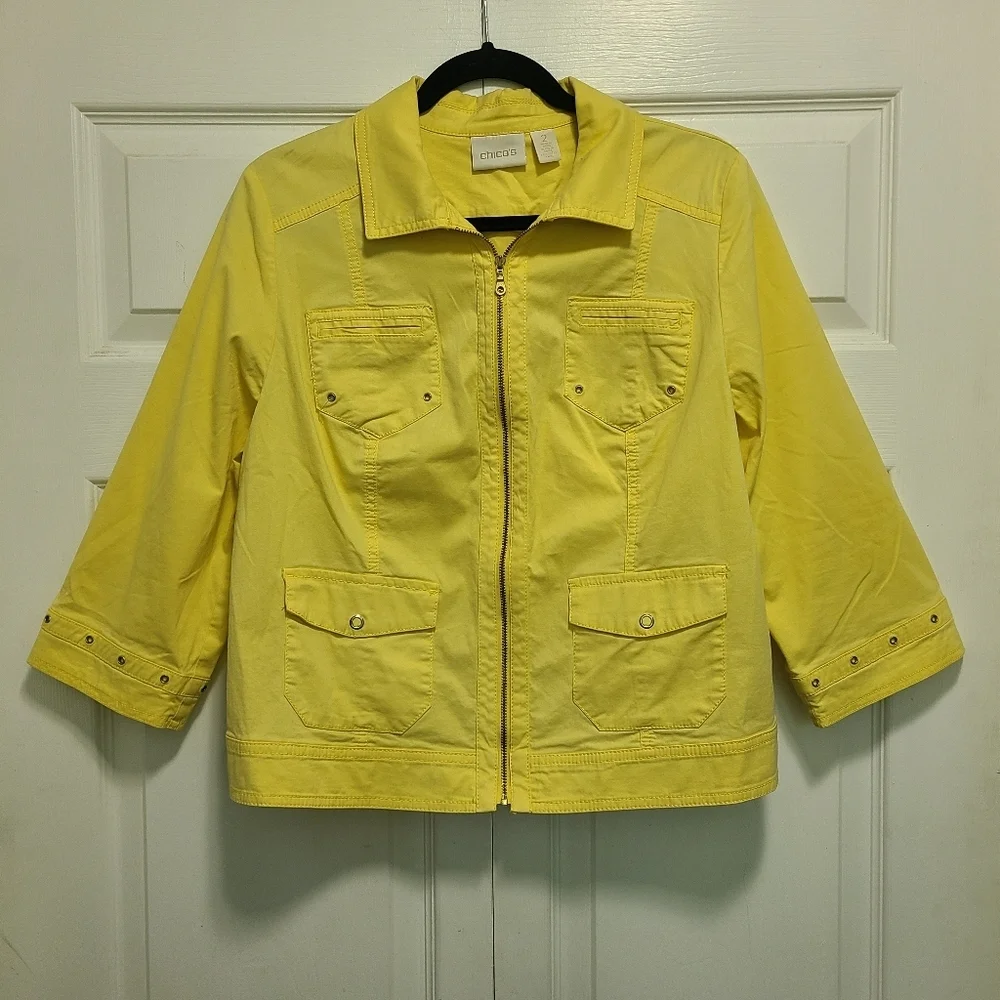 Chico's Yellow Jacket Coat with Collared Neckline‎ and 3/4 Sleeves Size 2